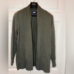 Lands' End women’s long sleeve open long cardigan sweater s/p green NWOT